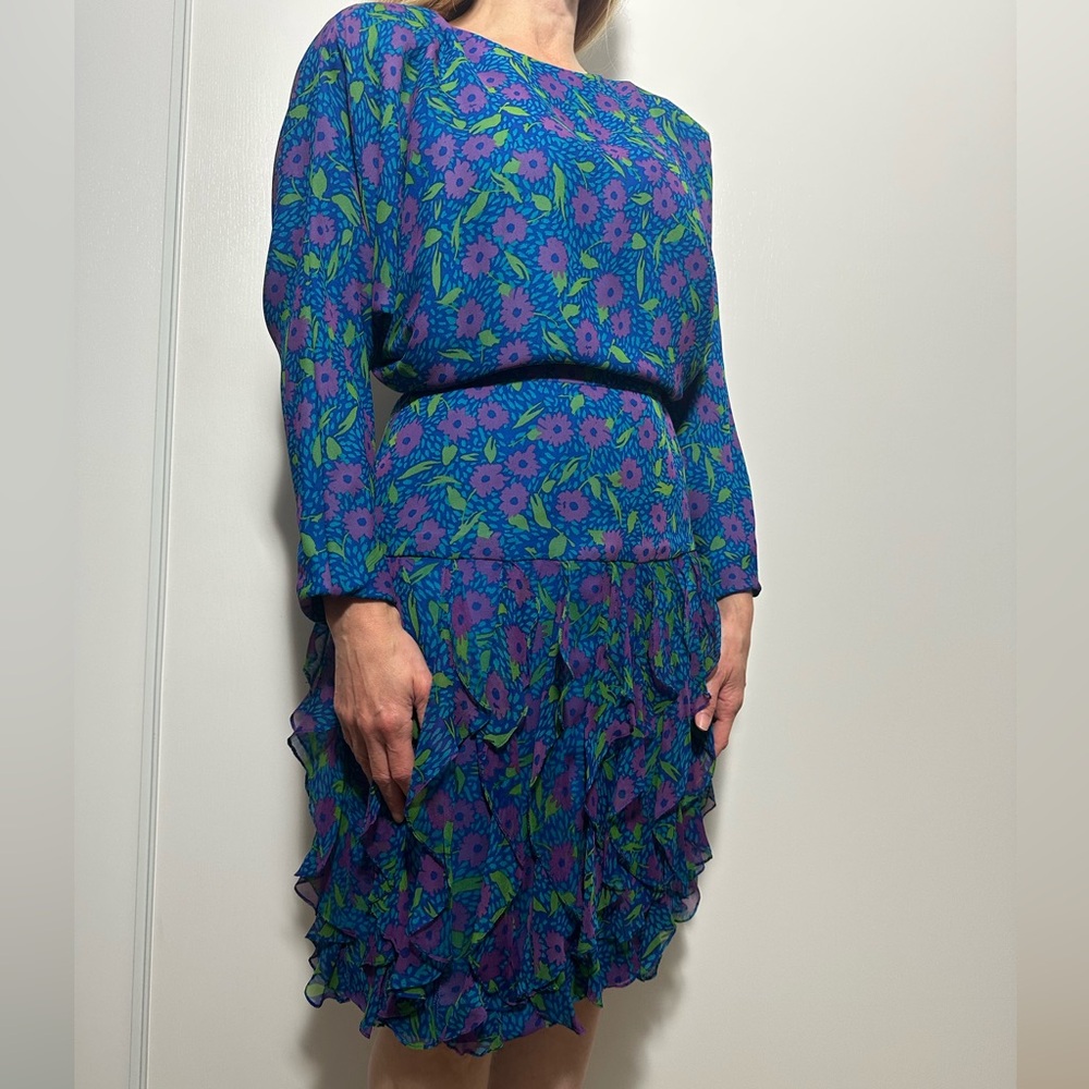 Vintage Silk Floral Patterned Dress